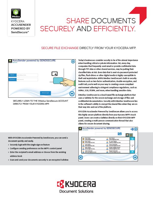 Kyocera, Software, Capture, Distribution, Accusender, Powered By Sendsecure, Coastal Document Solutions