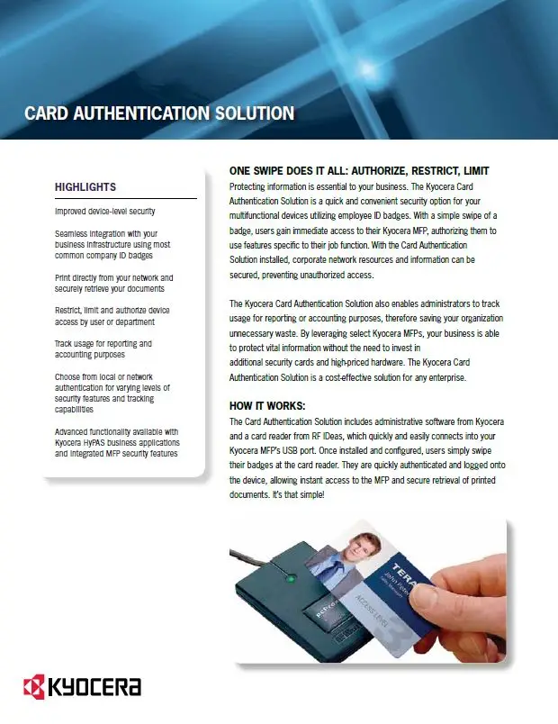 Kyocera, Software, Cost Control, Security Card Authentication, Coastal Document Solutions