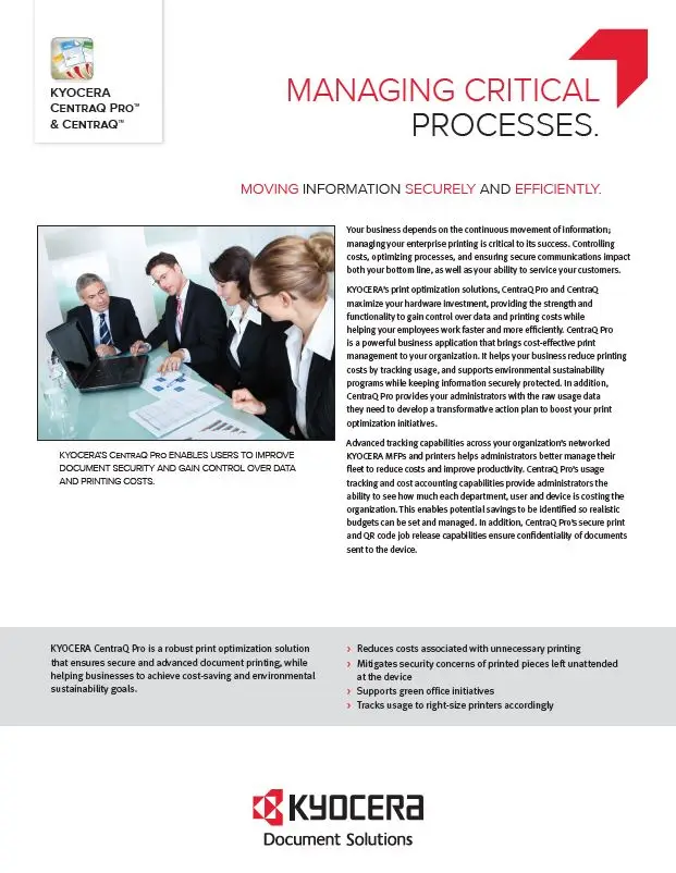 Kyocera, Software, Cost Control, Security, Centraq, Coastal Document Solutions