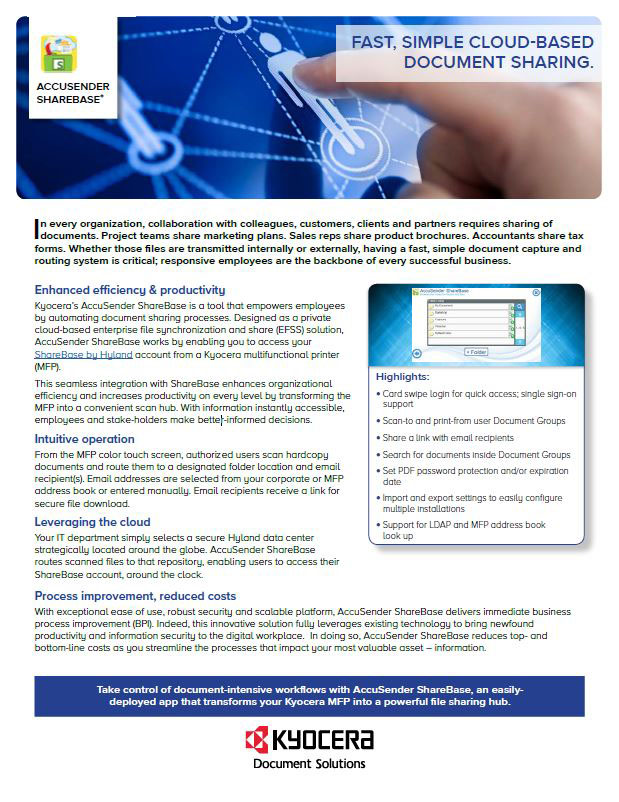 Kyocera, Software, Document Management, Accusender Sharebase, Coastal Document Solutions