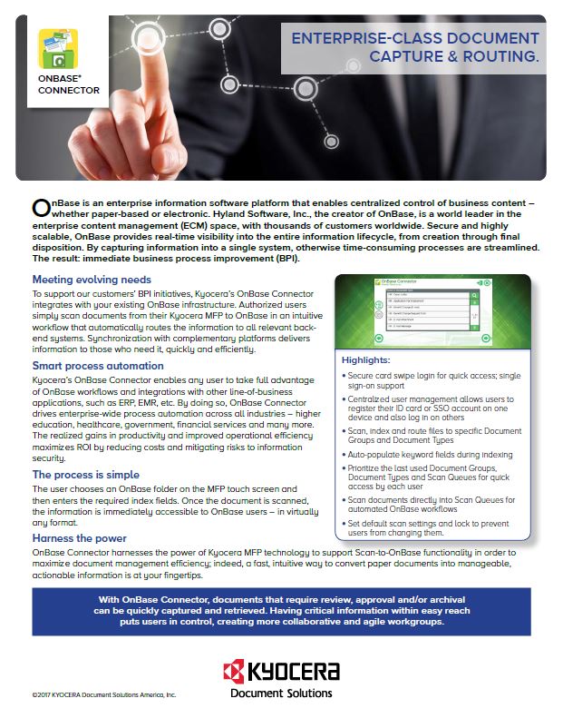 Kyocera, Software, Document Management, Onbase Connector, Coastal Document Solutions