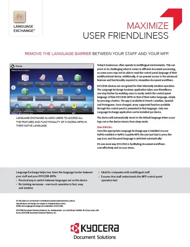 Kyocera, Software, Network Device Management, Language Exchange, Coastal Document Solutions
