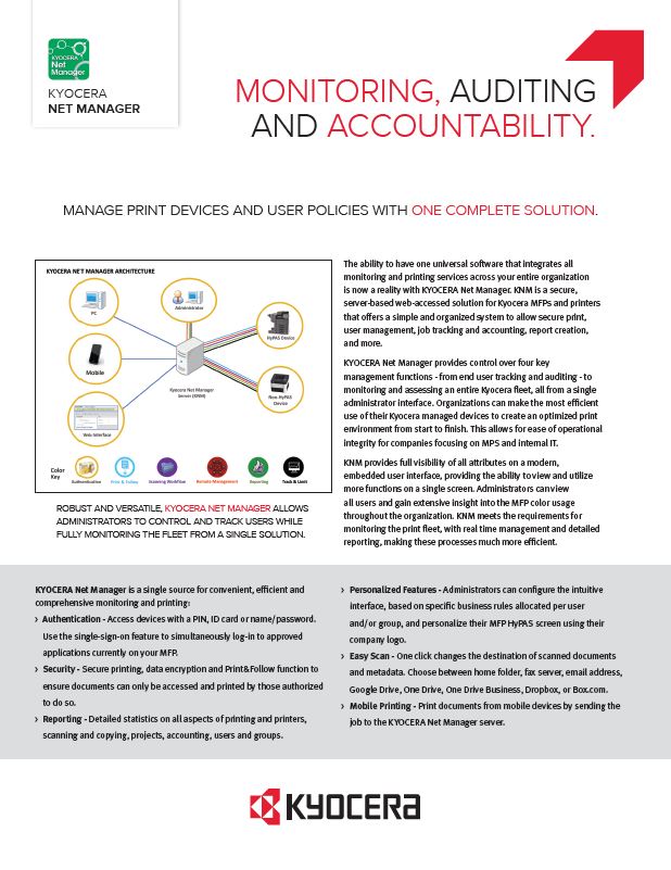 Kyocera, Software, Output Management, Kyocera Net Manager, Coastal Document Solutions